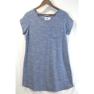 Pact Organic Cotton Short Sleeve Pocket T-Shirt Dress Blue Slub Knit Small